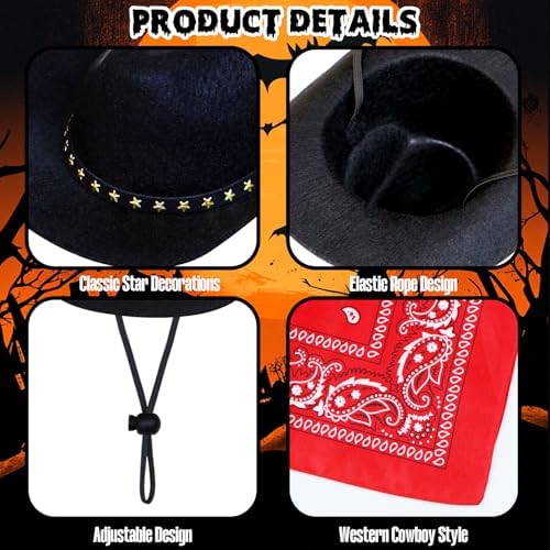 Dog Cowboy Costume, Dog Halloween Costumes Halloween Pet Dogs Cowboy Hat with Bandana Scarf for Small Medium Large Dogs Pets (Black, Large) - Image 5