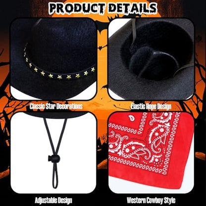 Dog Cowboy Costume, Dog Halloween Costumes Halloween Pet Dogs Cowboy Hat with Bandana Scarf for Small Medium Large Dogs Pets (Black, Large) - Image 5