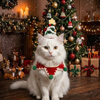 Christmas Dog Costume,Handmade Dog Outfit with Christmas Tree Cat Hat,Knitted Cat Costume,Adjustable Fit Pet Apparel for Cats and Small Sized Dogs,Gifts for Dogs and Cats - Image 5