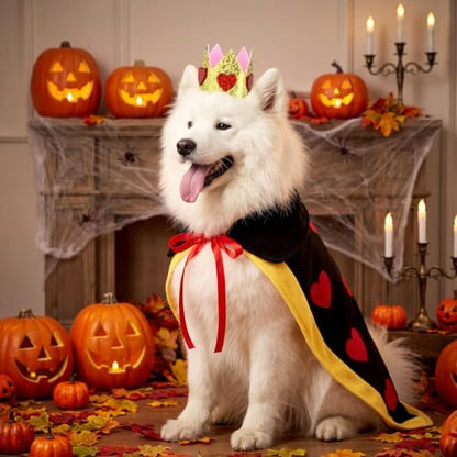 Hillban Halloween Dog King Costumes Heart Crown Queen Pet Cloak Set - Image 5