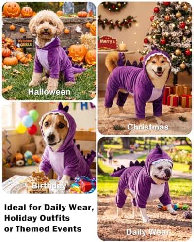 CuteBone Dinosaur Pet Costume Onesie - Hooded Puppy Pajamas - Small Dog Clothes Cat Full-Body Romper COSH05XL - Image 4
