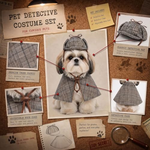 2 Pcs Small Dog Halloween Detective Costume, Party Outfit - Image 2