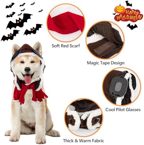 Dog Pilot Costume Dog Halloween Costume Aviator Hat with Goggles and Scar - Image 2
