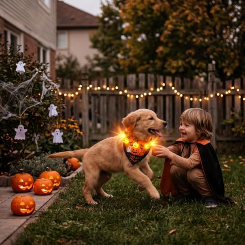 Dog Halloween Costumes, Light Up Pumpkin Pet Halloween Bandanas, Small - Image 2