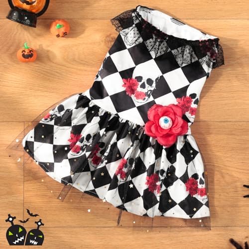 Skeleton Halloween Costume for Dogs & Cats - Funny Puppy Dress with Flower - Image 4
