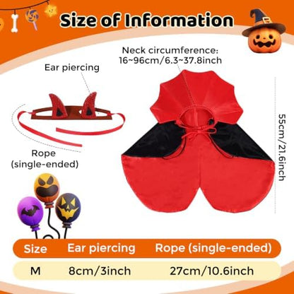 MOFASVIGI Dog Halloween Costume, Devil Horns Vampire Cape for Medium Dogs - Image 3