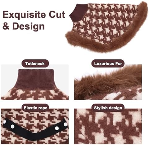 Dog Sweater Cloak, Pearl Cotton Bouclé Yarn Puppy Sweater, Cold Weather Coat Knitwear for Small Dogs, Classic Turtleneck Thick Dog Clothes with Thick Fluff DS-DP02L - Image 5