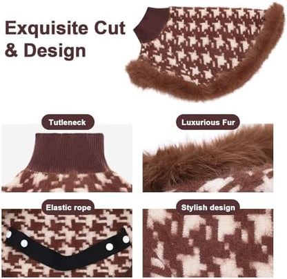 Dog Sweater Cloak, Pearl Cotton Bouclé Yarn Puppy Sweater, Cold Weather Coat Knitwear for Small Dogs, Classic Turtleneck Thick Dog Clothes with Thick Fluff DS-DP02L - Image 5