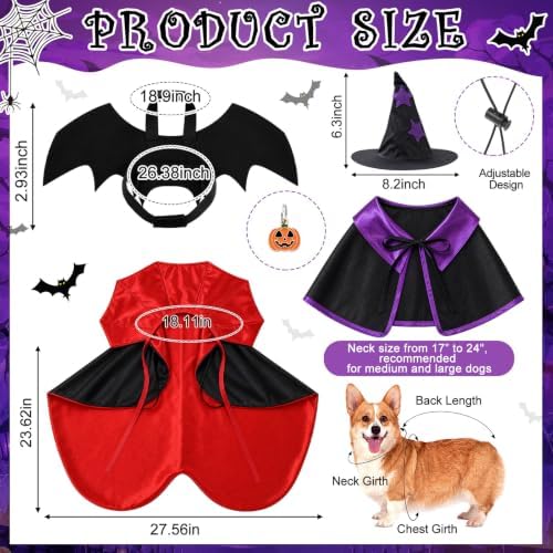 3 Sets Halloween Cat Dog Costume Vampire Cloak Witch Outfit Bat Wing, Large - Image 3