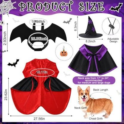3 Sets Halloween Cat Dog Costume Vampire Cloak Witch Outfit Bat Wing, Large - Image 3