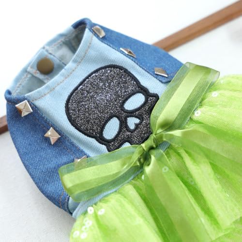 Handmade Floral Dog Dress with Bow, Princess Lace Pet Dress for Small Dogs and Cats, Lightweight Puppy Outfit O-Skull X-Small - Image 4