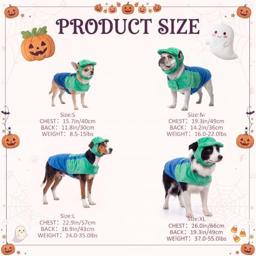 Newcotte Dog Halloween Costume Set Funny Green Overalls Outfit with Hat Retro Buddy Themed Dog Clothes for Cosplay Party(Small) - Image 6