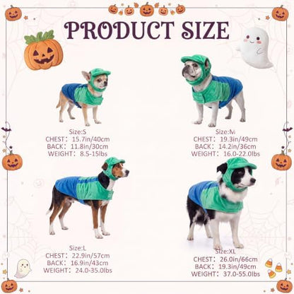Newcotte Dog Halloween Costume Set Funny Green Overalls Outfit with Hat Retro Buddy Themed Dog Clothes for Cosplay Party(X-Large) - Image 6