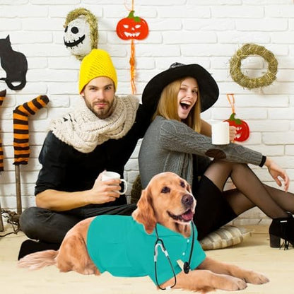 Dog Doctor Costume Cat Surgeon Nurse Costumes with Stethoscope, Green, L - Image 5