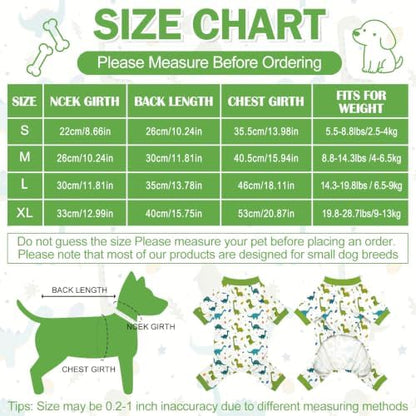 Dog Pajamas for Small Medium Dogs Pjs Green Dinosaurs Dog Onesie Breathable Puppy Pj Pet Stretchy Soft Sleepwear for Spring Summer Costume-XL - Image 2