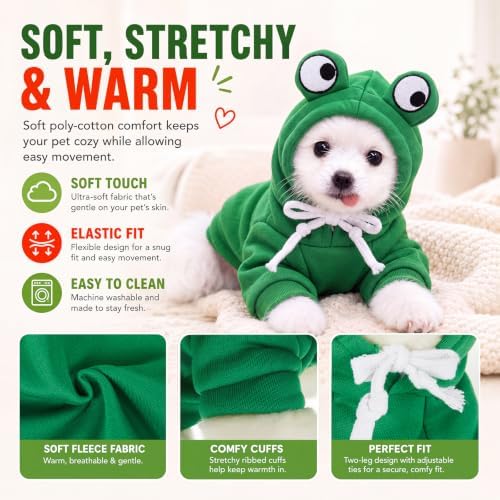 Amylove 2 Pcs Dog Hoodies Frog & Apple Shape M Halloween Costume - Image 4