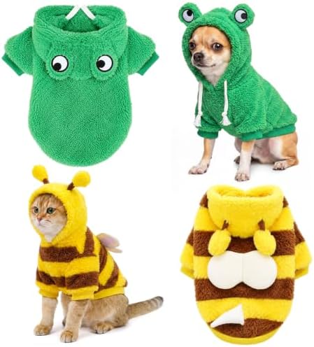 Reginary 2 Pcs Halloween Dog Costume Pet Hoodies Frog Bee Soft Plush,M by Reginary