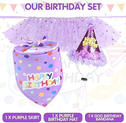 SCENEREAL Dog Birthday Bandana with Hat and Dress Girl Set, Puppy Birthday Party Supplies, Cute Tutu Skirt Outfit for Small Medium Large Dogs - Image 3