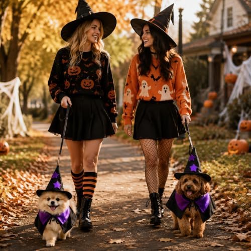 Halloween Pet Costumes, Dog Halloween Costumes, Black and Purple Witch Cloak Wizard Hat Halloweens Costume for Small Medium Large Pet Cats Dogs Halloweens Costume Party Decorations Supplies - Image 6