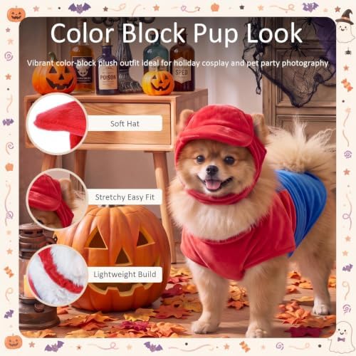Dansydaisy Dog Halloween Costume Set Funny Red Overalls Outfit with Hat Retro Buddy Themed Dog Clothes for Cosplay Party(Small) - Image 2