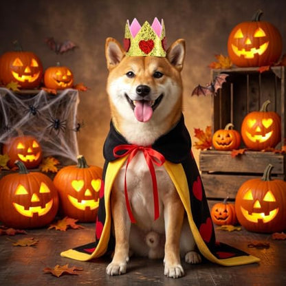 Hillban Halloween Dog King Costumes Heart Crown Queen Pet Cloak Set - Image 5
