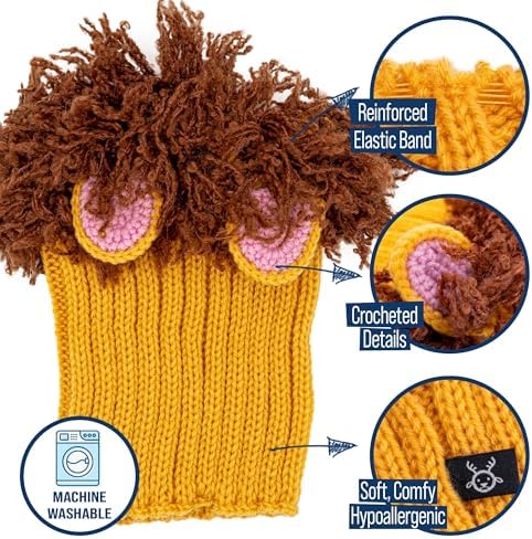 Zoo Snoods Lion Costume - Knit Mane Dog Snood Ear Wrap for Pets, Warm Neck Cover for Halloween and Winter (Medium) - Image 3