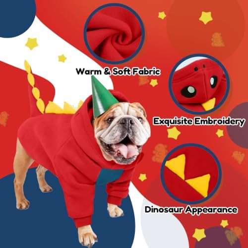 Lelepet Dog Dinosaur Costume Dog Halloween Costume Funny Warm Fleece Hoodie - Image 4