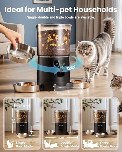 Automatic Cat Feeder for 3 Cats, 6L/25 Cups Smart WiFi Pet Feeder, Strong Anti-Jam System, Dual-Effect Desiccant Cat Food Dispenser, with 10S Voice Recorder for Cats and Small Dog(Black)