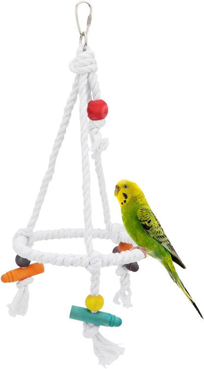 Hypeety Pet Bird Parrot Swing - Hanging Hammock for Parakeets, Budgies, Conures & Quaker Parrots - Cotton Rope Round Swing Toy
