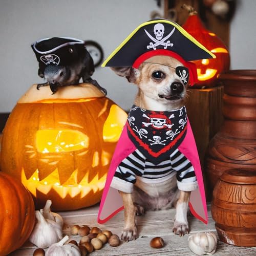 Huhumy 4 Pcs Dog Pirate Costume Hat Cape Bandana, Pink, Small - Image 3