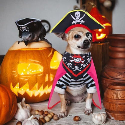 Huhumy 4 Pcs Dog Pirate Costume Hat Cape Bandana, Pink, Small - Image 3