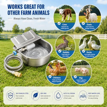 FHTONGE 304 Stainless Steel Automatic Dog Water Bowl Dispenser with Outfall