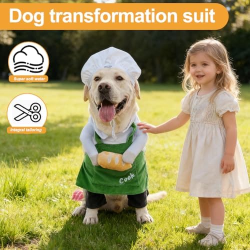 Dog Halloween Vampire Devil Cloak Cape, Red Black Classic Pet Costume for Small Medium Large Dogs, Holiday Cosplay Special Events (Chef-Green, B5) - Image 5