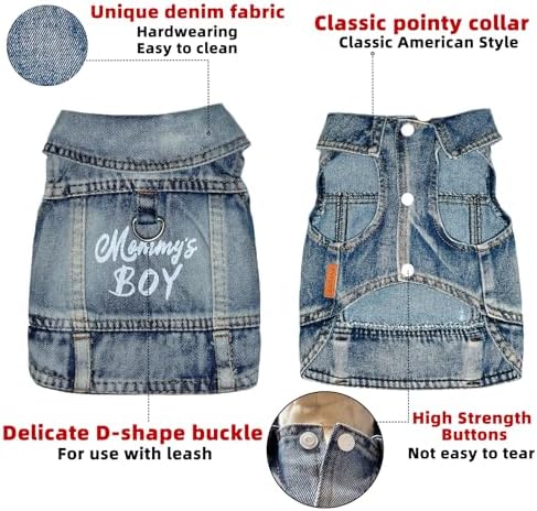 Mommy's Boy Dog Jeans Jacket,Pet Overalls Denim Coat,Puppy Clothes(XS) - Image 4