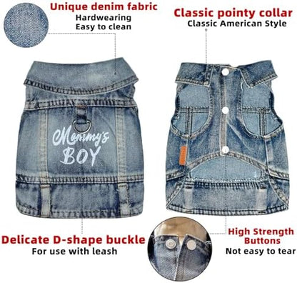 Mommy's Boy Dog Jeans Jacket,Pet Overalls Denim Coat,Puppy Clothes(XS) - Image 4