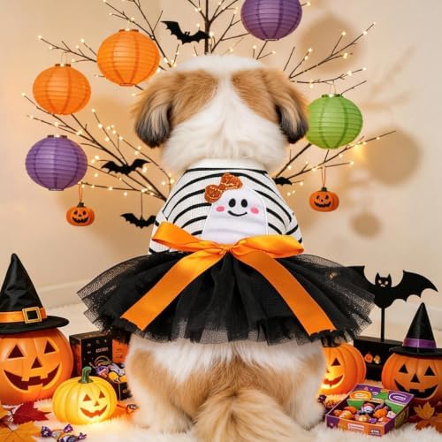Dog Halloween Costume - Pumpkin Tutu Dress for Small Dogs & Puppies, Cute Holiday Pet Apparel with Bowtie, Fall Party Outfit L-elf Medium - Image 7