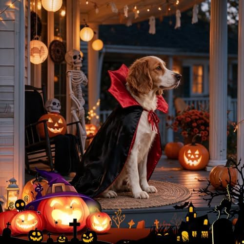 Halloween Dog Vampire Cloak Costume for Medium Dogs, Black Red - Image 6