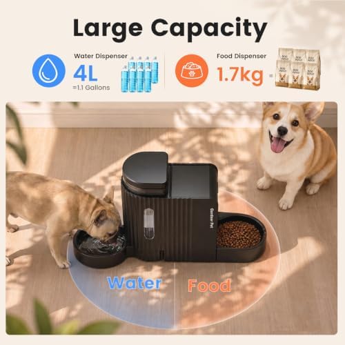 Dog Water & Food Dispenser Set, Gravity Automatic Pet Feeder, 4L x 2
