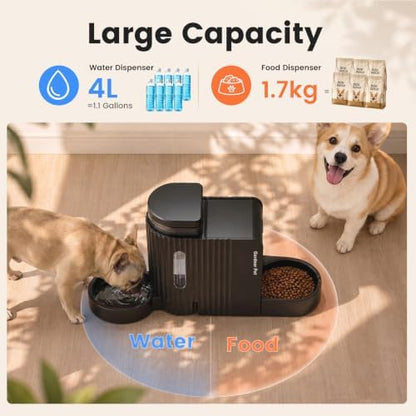Dog Water & Food Dispenser Set, Gravity Automatic Pet Feeder, 4L x 2