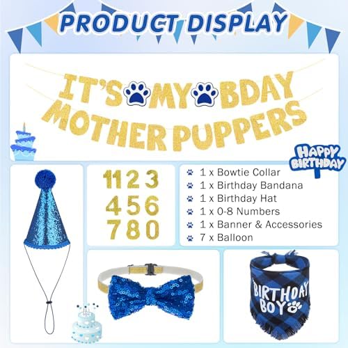 SCENEREAL Dog Birthday Party Supplies, Dog Birthday Bandana Hat Bow Tie Collar Set with Birthday Numbers, Pet Birthday Scarf Accessories Outfit Decorations for Boy Girl Medium Large Dogs - Image 6