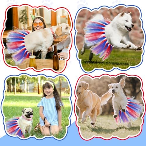 Dog Tutu for Dogs Tulle Skirt Pet Costume, Red White and Blue - Image 3