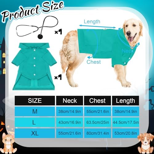 Dog Doctor Costume Cat Surgeon Nurse Costumes with Stethoscope, Green, XL - Image 2