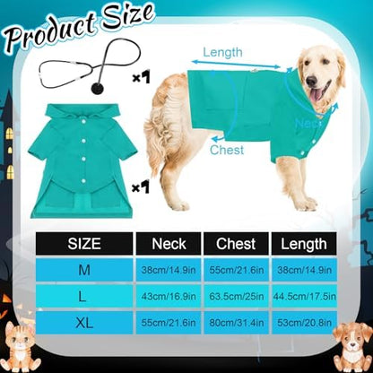 Dog Doctor Costume Cat Surgeon Nurse Costumes with Stethoscope, Green, XL - Image 2