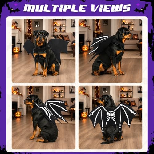 Halloween Dog Costume Glow in The Dark Black Bat Wings Adjustable L XL Dogs - Image 6
