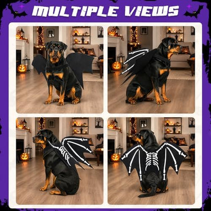 Halloween Dog Costume Glow in The Dark Black Bat Wings Adjustable L XL Dogs - Image 6