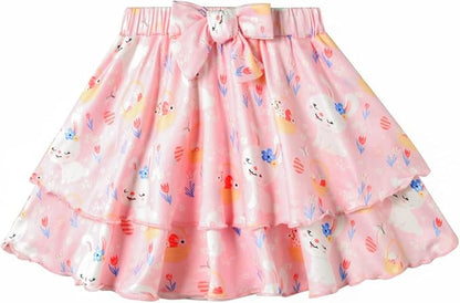 Girls Skirt Set 2 Piece Outfit Toddler Summer Clothes Ruffle Sleeve T-Shirt Bow Knot Tutu Skirt Outfit Set