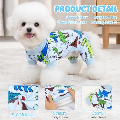 XPUDAC Dog Pajamas Dinosaur Dog Clothes for Small Medium Dogs Boy Girl Stretchy Cozy Pet Onesie with Feet Doggie Jammies Cat Apparel, S - Image 2