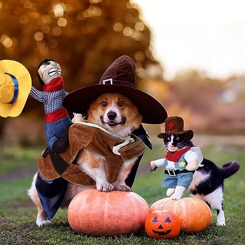 Abbylike 2 Pcs Dog Costume Cowboy Rider Doll Hat Outfit,Cowboy,Medium - Image 4