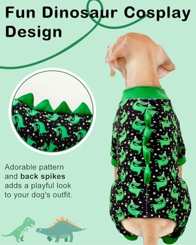 CuteBone Dinosaur Costume Dog Pajamas, Stretchy Spandex Crystal Velvet Sleepwear Coat for Small Dogs, Soft & Warm Pet Outfit Clothes for Cold Weather, Cozy Pullover Design COSP14XXL - Image 2