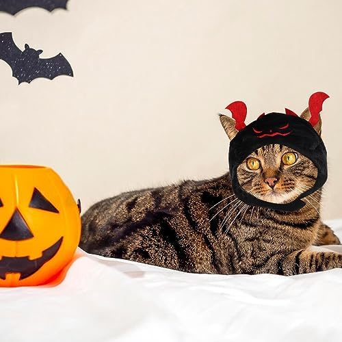 ALIBBON Cat Halloween Devil Costume Dog Halloween Devil Hat Pet Headdress for Halloween Party Adjustable Devil Cap Black Devil Hat Dress Up for Puppy Kitty Halloween Cosplay Costume - Image 3